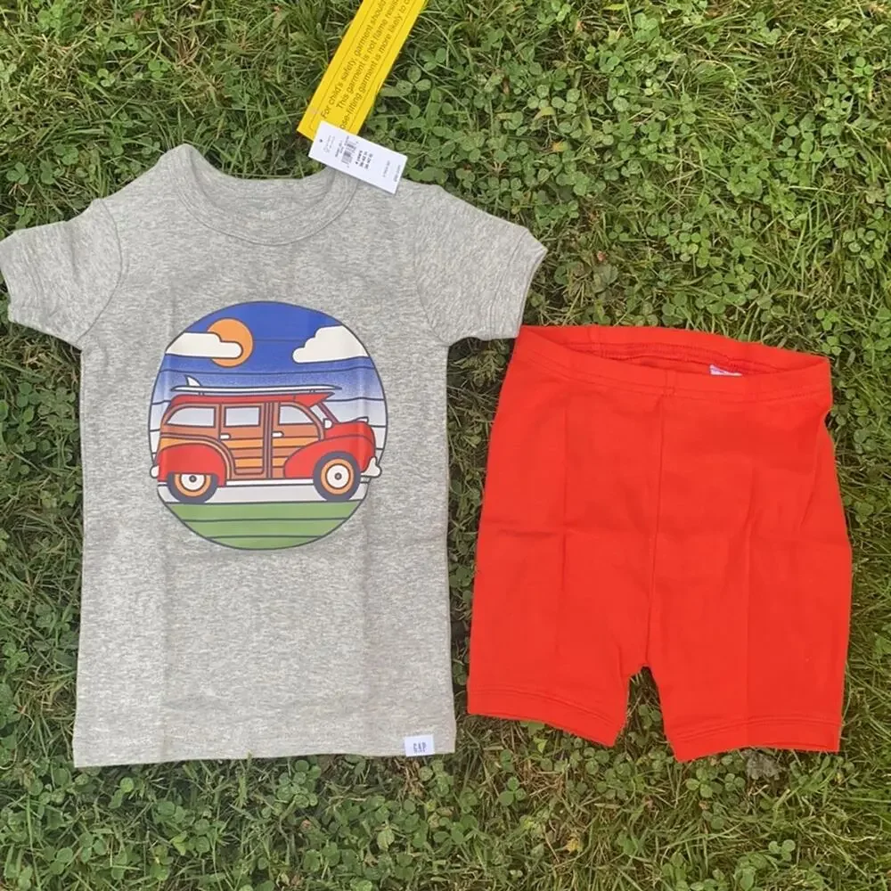 NWT Baby GAP Toddler Pajama Set Van Graphic Tee & Red Shorts (SZ 3T)